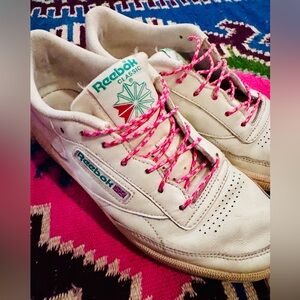 Reebok Classic Club C 85 Vintage White Sneakers with Custom Pink Laces
